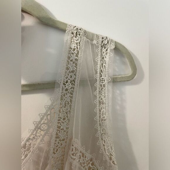 Rare Free People Victoria Bohemian Lace Cream Sheer Back Mini Dress Size 10 - Picture 7 of 12
